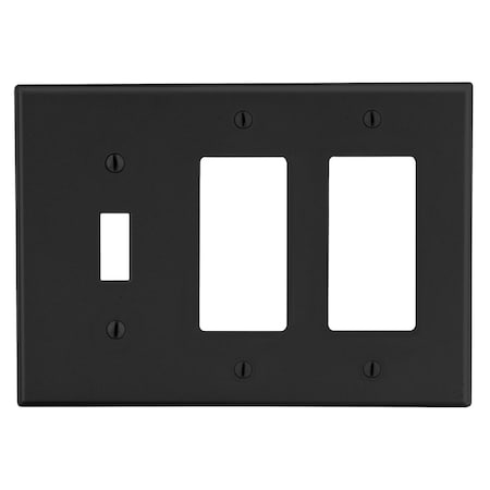 Hubbell Wiring Device-Kellems Wallplate, 3- Gang, 1) Toggle 2) Decorator, Black P1262BK